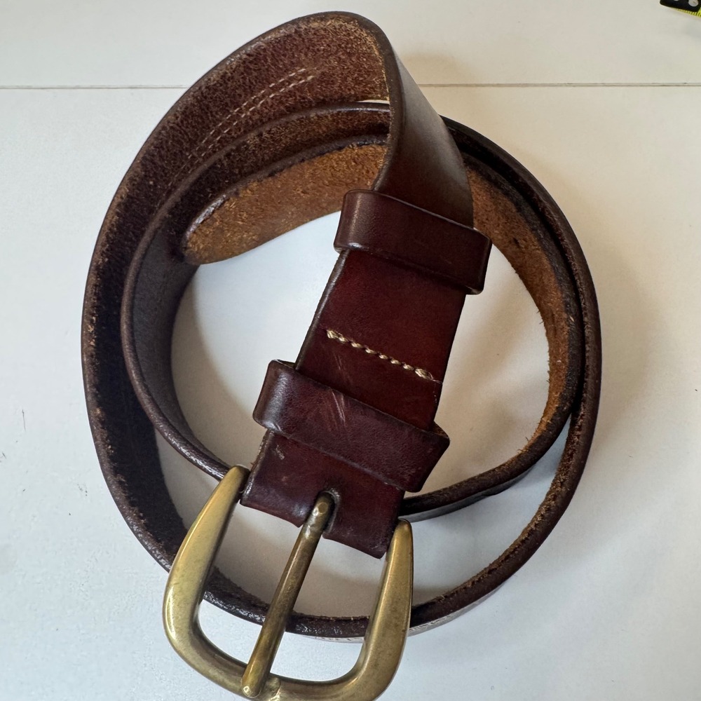 Banana Republic Mens genuine Leather Belt 34 Dark Brown Solid Brass Buckle Italy